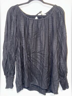 Terra & Sky Black Peasant Blouse with Smocked Cuffs